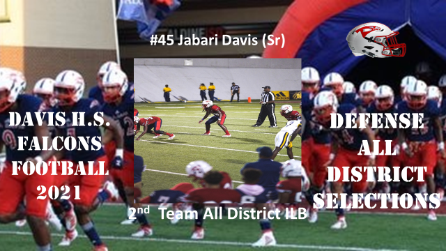 Congratulations to #45 Jabari Davis for earning 14-6A All District Inside Linebacker Second Team.   #Flyboz