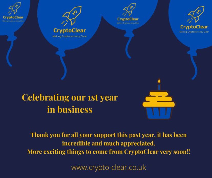 cryptoclearinfo's tweet photo. What an incredible first year in business it has been for CryptoClear. Since launching with our online guide to investing in cryptocurrency we have also launched a trading guide as well as a day trading Telegram group and tokenisation service. Lots more to come 🚀🚀👍#cryptoclear https://t.co/CrVjDO1bmB