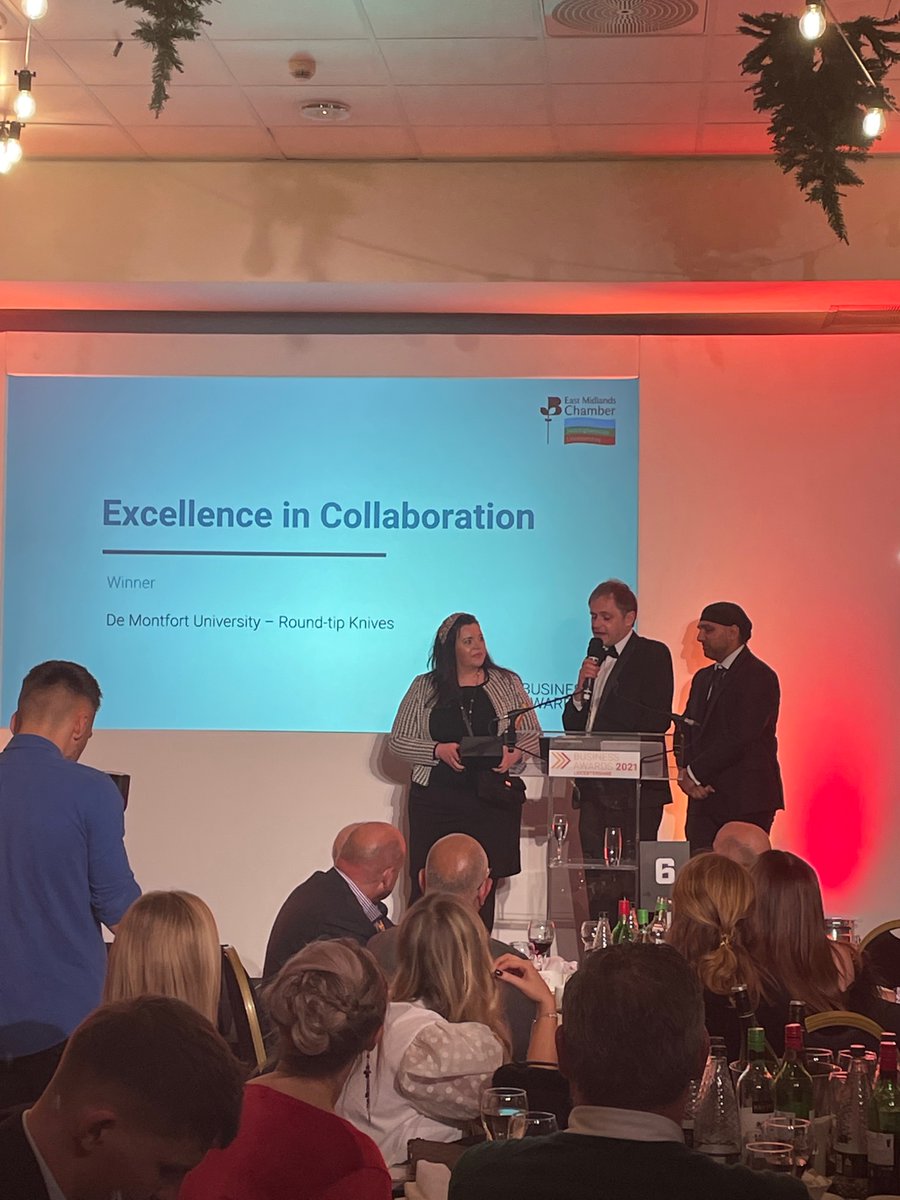 dmuleicester's tweet photo. @ForensicLeisa @EMChamberNews @forensicleisa wins Excellence in Collaboration award @EMChamberNews Leicestershire awards for her pioneering research into round-tip knives. Well deserved 🙌🎉 https://t.co/B8Z1VwbYCP