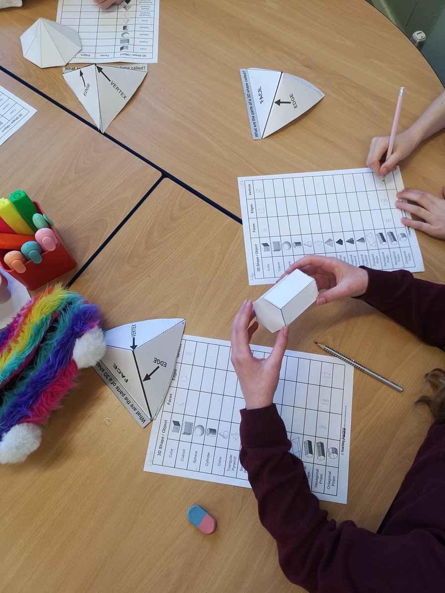 cumming_miss's tweet photo. 💎 This week, we have been learning about the properties of 3D shapes! We have counted the number of faces, vertices and edges of different 3D shapes, prisms and pyramids! 💎 @Kirkcaldywestps https://t.co/RyMXdzUoNO