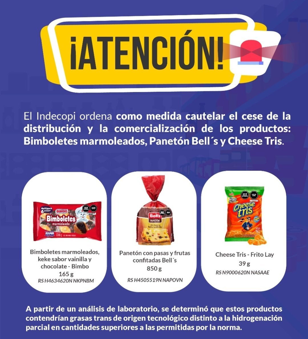 TendenciaPe's tweet photo. "Cheese Tris":
Porque Indecopi ordenó el retiro del mercado de los productos Cheese Tris, Bimboletes y Paneton Bell's por exceder el límite permitido de grasas trans. https://t.co/NkfsZ5MzQR