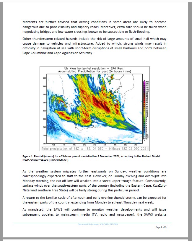 SAWeatherServic's tweet image. MEDIA RELEASE: ANOTHER BOUT OF HEAVY RAIN AND FLASH-FLOODING THIS WEEKEND:
4 to 5 DECEMBER 2021