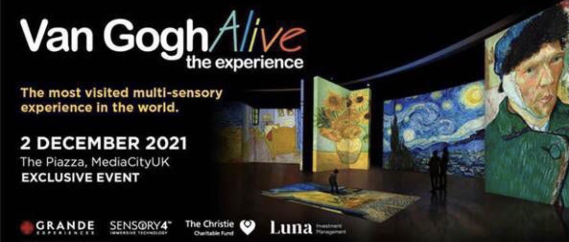pamountford's tweet photo. On show at the Van Gogh Alive paintings by @TheChristie art room. What a fabulous evening https://t.co/FzJdEnPKGr
