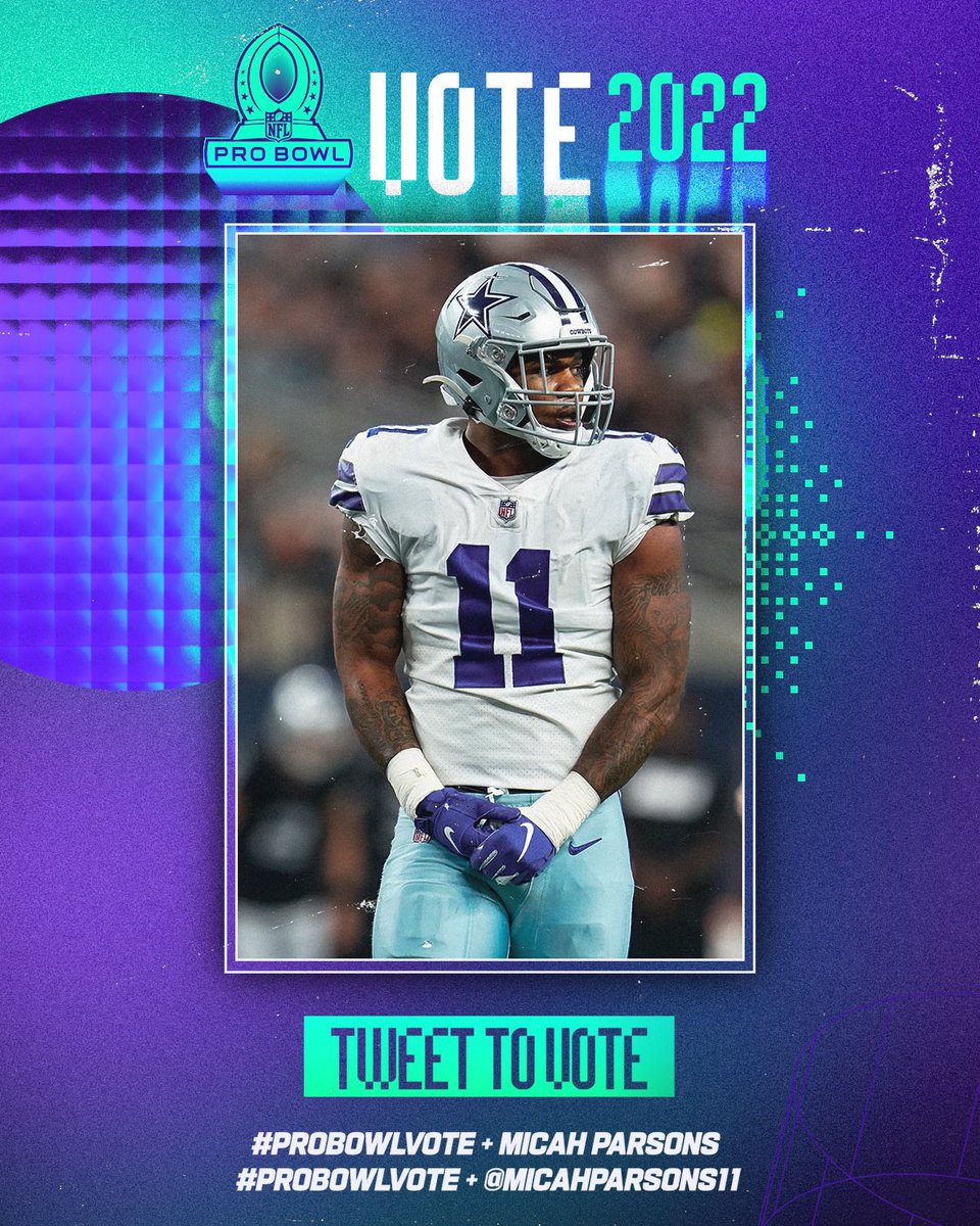 Micah Parsons (@micahhparsons11) on Twitter photo #ProBowlVote + <a href="/MicahhParsons11/">Micah Parsons</a>
#ProBowlVote + <a href="/MicahhParsons11/">Micah Parsons</a>
Turn me up cowboys nation!
Retweet = 1 vote #ProBowlVote + <a href="/MicahhParsons11/">Micah Parsons</a>
#ProBowlVote + <a href="/MicahhParsons11/">Micah Parsons</a>
Turn me up cowboys nation!
Retweet = 1 vote