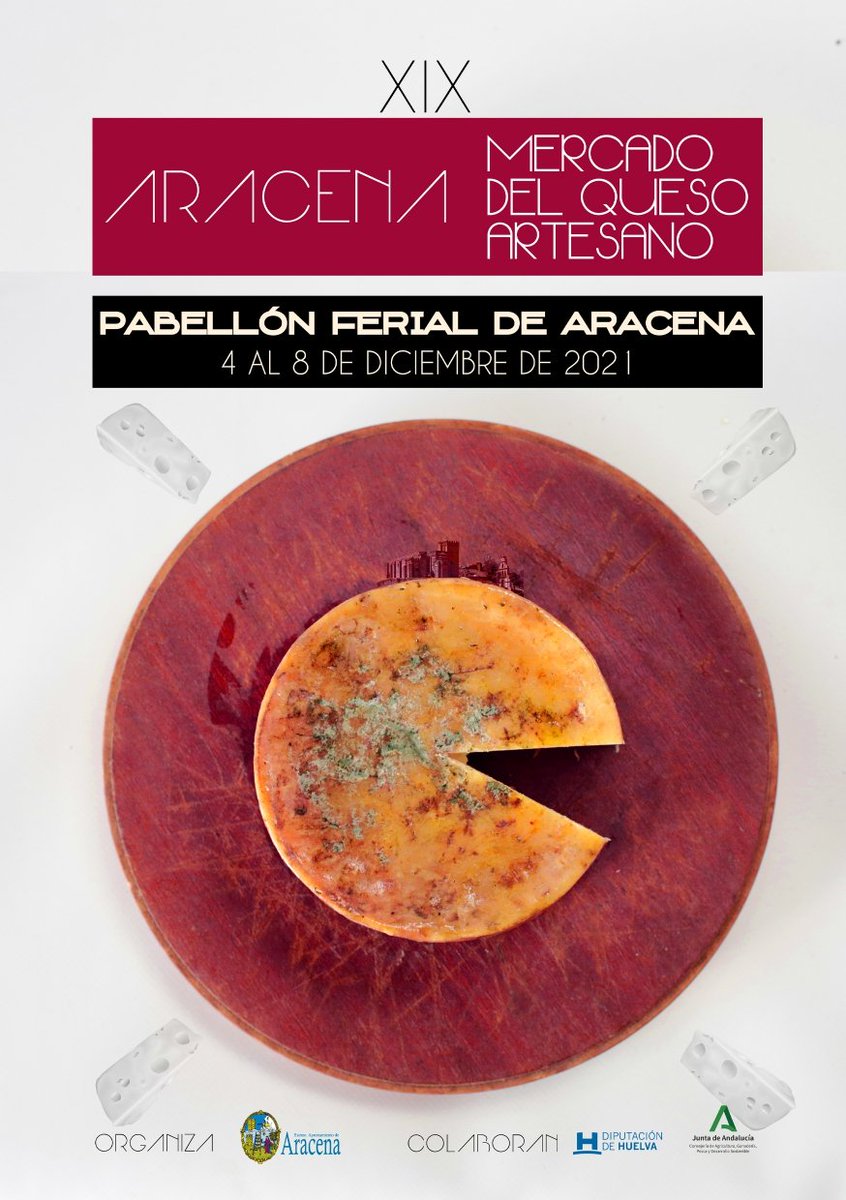 AytoAracena's tweet photo. #Aracena reunirá este #PuenteDeDiciembre a 19 queserías de toda España en su XIX edición del Mercado del #Queso Artesano
Apertura mañ. S4/12 a las 11h. Pabellón Ferial. 
ℹ https://t.co/Mrb2yBdinz https://t.co/5mNdsRL0nh