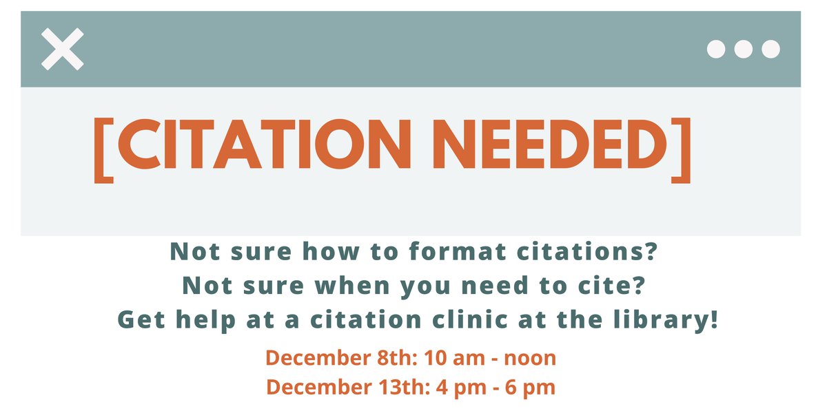 resnicklibrary's tweet photo. Need help with citing sources for your final projects? The library will be hosting two citation clinics this semester. https://t.co/CWWdNMg3Lj