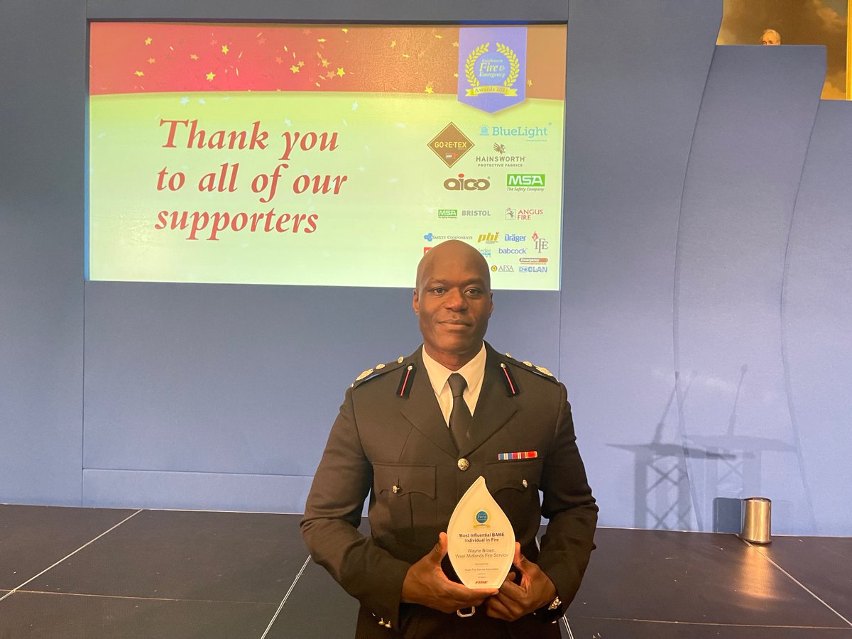 West Midlands Fire Service (@westmidsfire) on Twitter photo We're delighted to announce our Deputy Chief Fire Officer, <a href="/Wayne_Brown5/">Wayne Brown</a>, has been named this year's Most Influential BAME Individual in Fire at <a href="/FIRE_Editor/">FIRE magazine</a> Excellence in Fire and Emergency Awards.
Congrats to all the winners and all those who were nominated.
#EFEs <a href="/PhilipLoach/">Phil Loach</a> We're delighted to announce our Deputy Chief Fire Officer, <a href="/Wayne_Brown5/">Wayne Brown</a>, has been named this year's Most Influential BAME Individual in Fire at <a href="/FIRE_Editor/">FIRE magazine</a> Excellence in Fire and Emergency Awards.
Congrats to all the winners and all those who were nominated.
#EFEs <a href="/PhilipLoach/">Phil Loach</a>