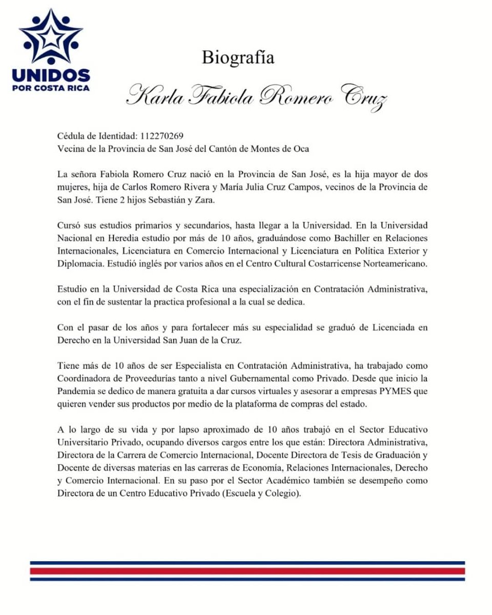 UCostarica's tweet photo. Compartimos la Biografía de nuestra Diputada en Primer lugar por la Provincia de San José
@FabyRomeroCruz

#BastaYa
#costarica
#cerotoleranciaalacorrupción
#másaccionesmenospolitiqueria
#CeroPrivilegios
#DIPUTADOS2022
 #YoVotoporlaEstrellaAzul https://t.co/b8S5Th5soU