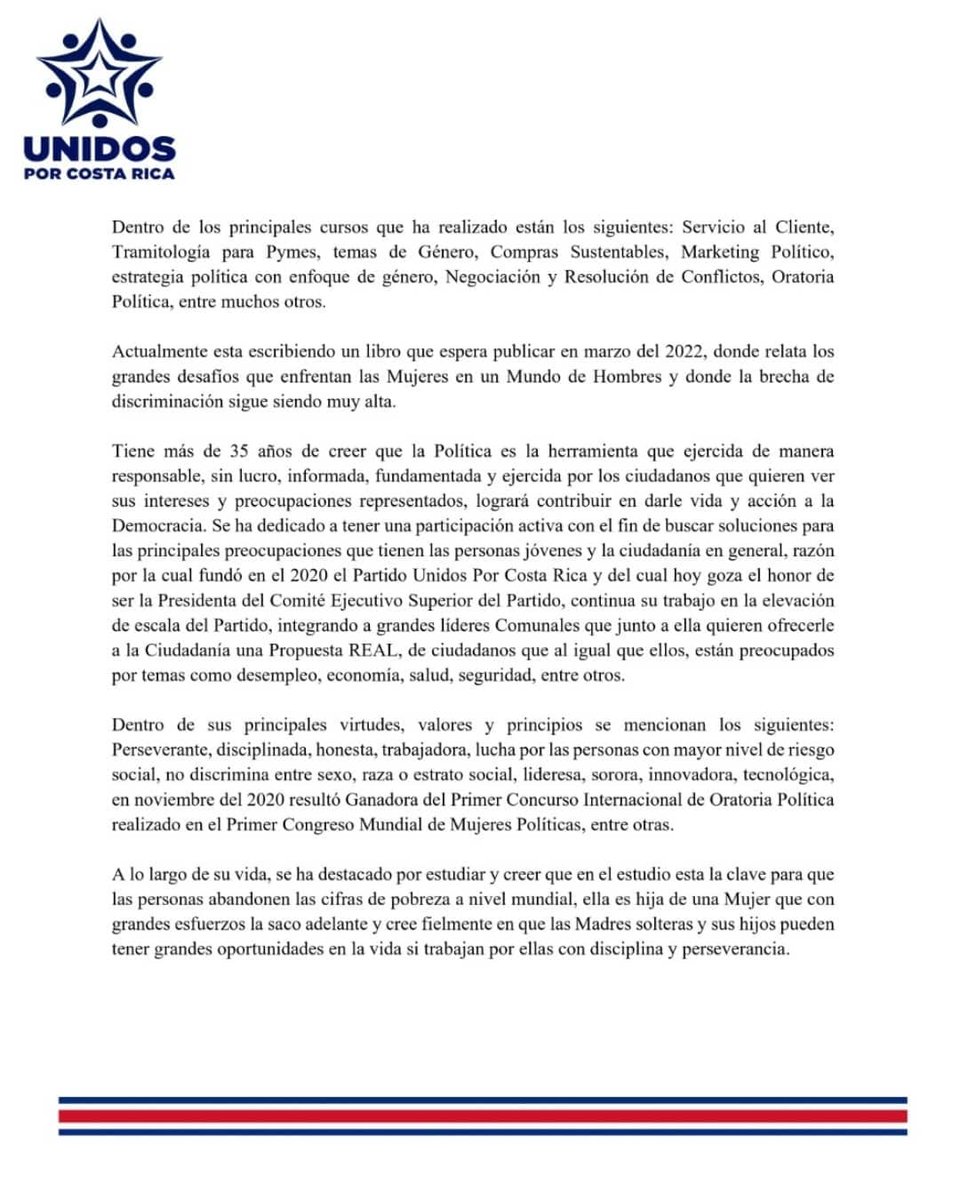 UCostarica's tweet photo. Compartimos la Biografía de nuestra Diputada en Primer lugar por la Provincia de San José
@FabyRomeroCruz

#BastaYa
#costarica
#cerotoleranciaalacorrupción
#másaccionesmenospolitiqueria
#CeroPrivilegios
#DIPUTADOS2022
 #YoVotoporlaEstrellaAzul https://t.co/b8S5Th5soU