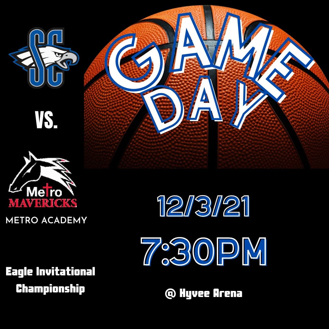 What a great day to be an SCA EAGLE!! 

Come join us at the Hy-Vee Arena downtown KC to support BOTH the boys and girls SCA Eagles 🏀 teams as we play in the Eagle Invitational Championship! 

Girls play at 6p vs. University Academy.
Boys play at 7:30p vs. Metro Academy.