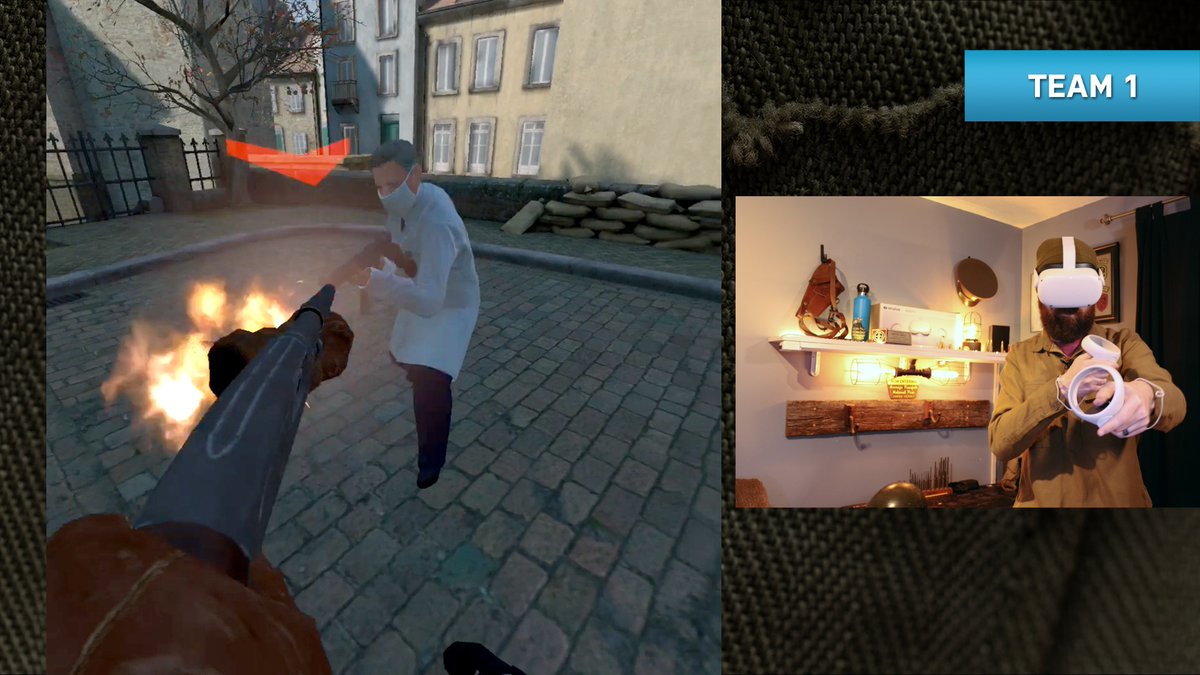 RangerDaveYT's tweet photo. What happens when the whole gang tries a full WW2 PvP tournament in VR? Shenanigans. Shenanigans happen. #OculusPartner #ad Stay tuned this weekend for the full video and click here to learn more: https://t.co/8S9Edhezyc #MOHAB @oculus @respawn https://t.co/lJKqgmvPGy