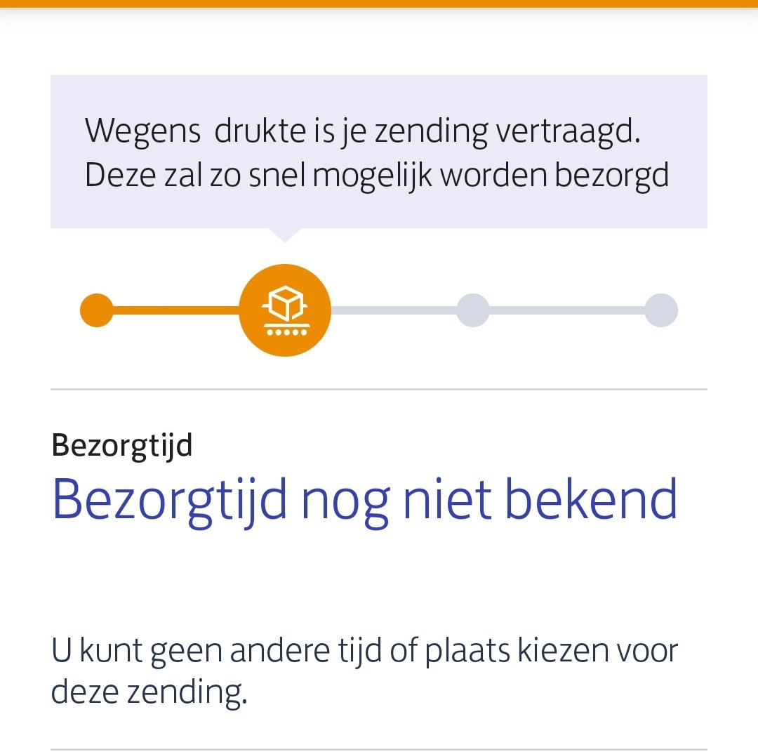 Beste <a href="/PostNL/">PostNL</a> . Gaat lekker hè, met het bezorgen van de pakketjes. Deze heb ik zondag naar het postpunt gebracht. Zou eerst dinsdag bezorgd worden en sindsdien is dit de status... Zijn er geen postbodes meer in de NOP?