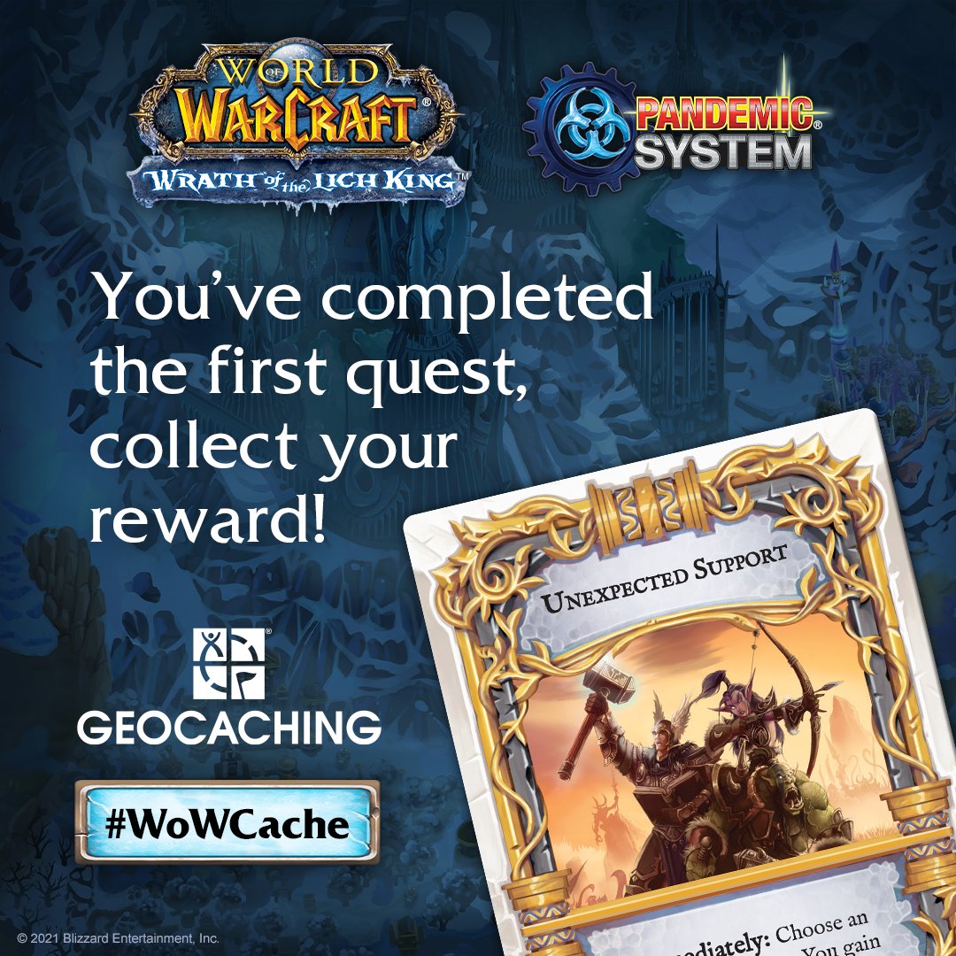Zmangames_'s tweet photo. You have passed the first mileage goal in the World of Warcraft®: Wrath of the Lich King - A Pandemic System Board Game @GoGeocaching campaign! Follow the link and download your. Keep going for the next reward! #Geocaching #WoWCache

https://t.co/2ax0SY9MEE https://t.co/UVJdV2V4Ww