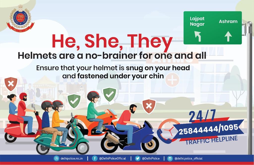 Helmet protect safety our head.
always wear helmet when drive twowheeler 🙏🙏
#DelhiPoliceCares
#DelhiPoliceUpdates 
#RoadSafety 
#RideResponsibly