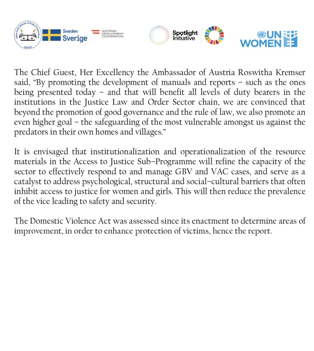 ODPPUGANDA's tweet photo. Today 3rd December 2021, the Office of the Director of Public Prosecutions (ODPP) in collaboration with UN Women, the Austrian Development Cooperation, Spotlight Initiative, and Sweden launched Ending Violence Against Women and Girls Knowledge Products. #ODPPUGANDA https://t.co/tOyb07UwL1