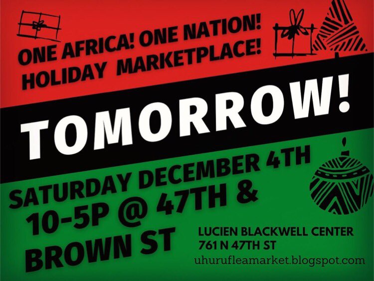 Tomorrow, support black economic development at the One Africa! One Nation! Holiday Marketplace in #Philly!

#SupportBlackBusiness #BuyBlack