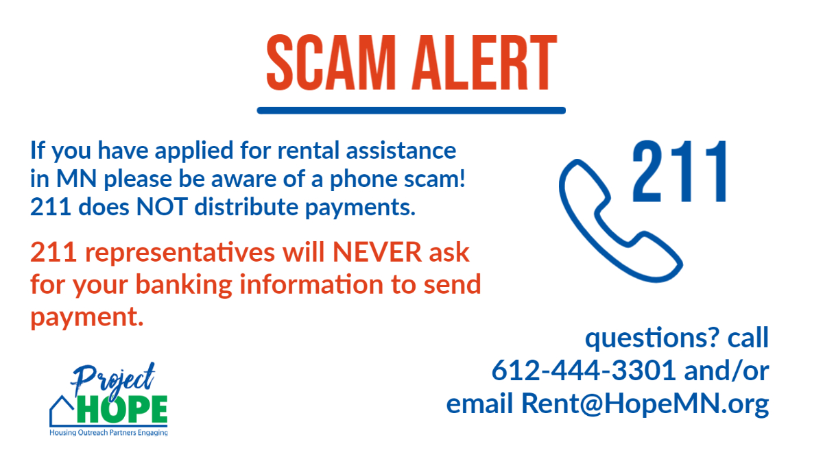 ProjectHOPE_mn's tweet image. Please watch out for SCAMS #mn #minnesota #rent #rentassistance #renthelpmn #projectHOPEmn #housing