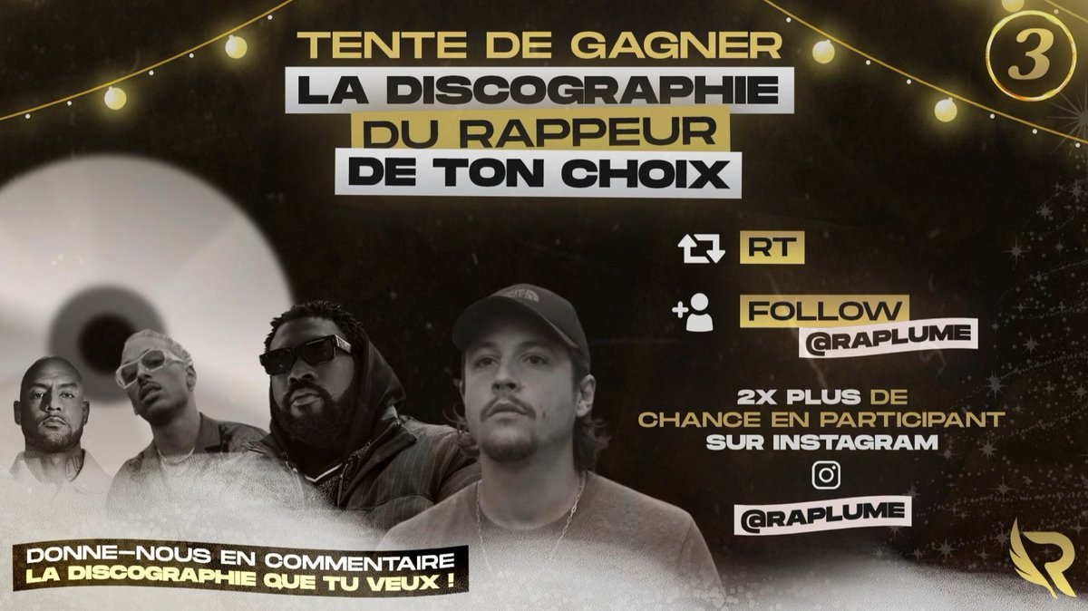 ShadesFrance's tweet photo. 🎁 CALENDRIER DE L’AVENT 3/25

Gagne la discographie du rappeur de TON choix !

Pour participer :

▫️RT + Follow @Raplume
▫️Commente avec la discographie que tu veux gagner https://t.co/1hzWOdBTqp