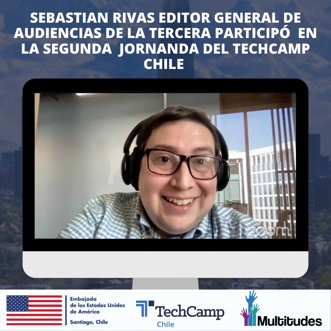 FMultitudes's tweet photo. 📌Sebastian Rivas Editor General de Audiencias de nuestro aliado @latercera participó en el #TechCampChile resaltando la responsabilidad de los medios de combatir la desinformación buscando conseguir la información mas exacta, precisa y verídica. @EmbajadaEEUUcl @TechCampGlobal https://t.co/r1Mf8zGowk