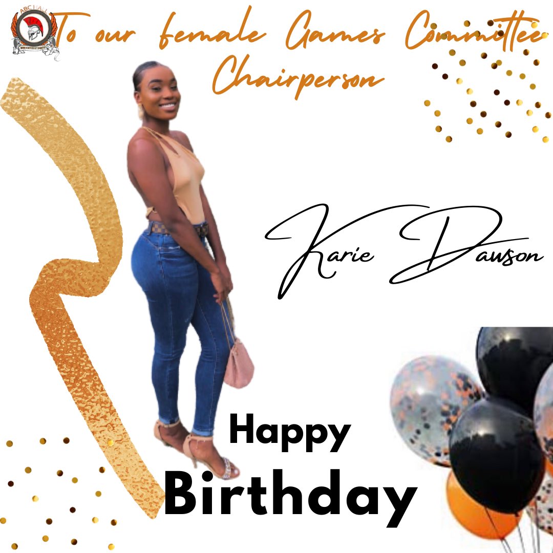 abchalluwi's tweet photo. 🥳Happy Birthday 🥂to our female Games Committee Chairperson👾, Karie Dawson. We wish for you nothing but happiness and success💯. Enjoy your day🖤🧡🤍

#onesparta ⚔️🛡⚔️ https://t.co/aksXk1hUJU