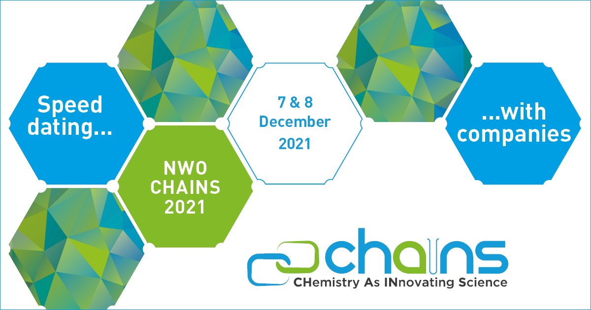 NWO_Science's tweet photo. #Chemistry | This year at NWO CHAINS you can speed date with participating companies. Do you want to discuss your ideas or thoughts directly with people form industry, or are you interested in their career opportunities? Then sign up for a speed date: https://t.co/EkTBTVEwV5 https://t.co/DNVQcuo846