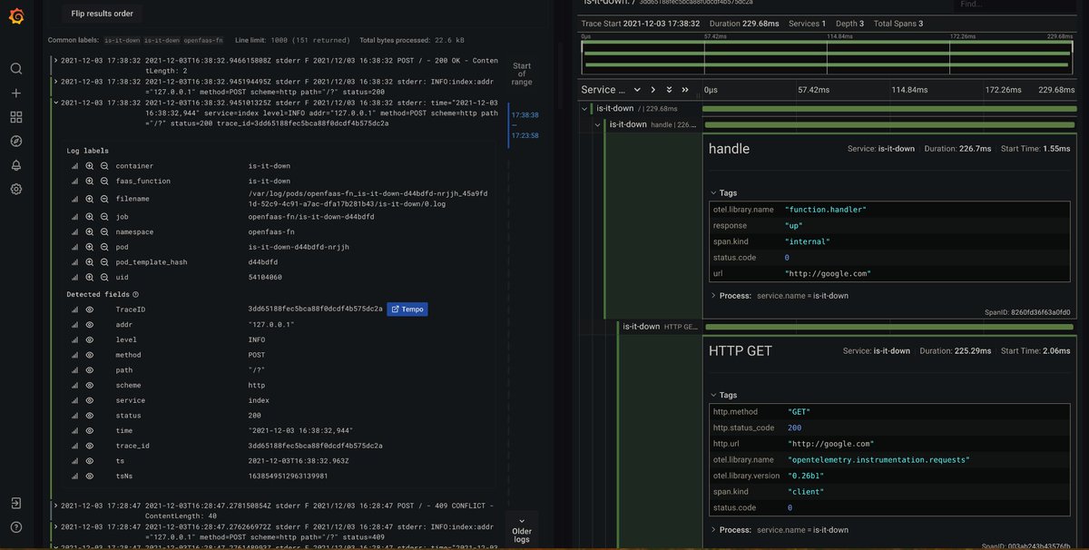 TheAxeR's tweet photo. Happy #FaaSFriday here is a preview of a walkthrough I am working on about @openfaas , @opentelemetry , and @grafana https://t.co/2orNkS0VO3