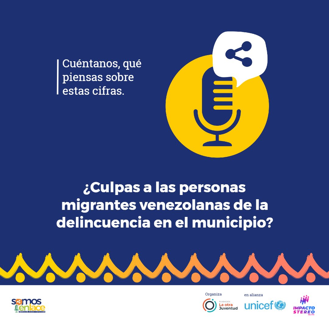 JuventudEliter's tweet photo. ¿Cuéntanos que piensas de esta información? ¿Culpas a las personas migrantes venezolanas de la delincuencia en tu municipio?
#SomosEnlace #Migración #CombatiendoLaApatridia #ReDeIdeas
#HistoriasTerritoriales #SomosEnlaceETPV @LaOtraJuventud @UNICEFColombia @impactostereo_ https://t.co/IDfSYjqrpe
