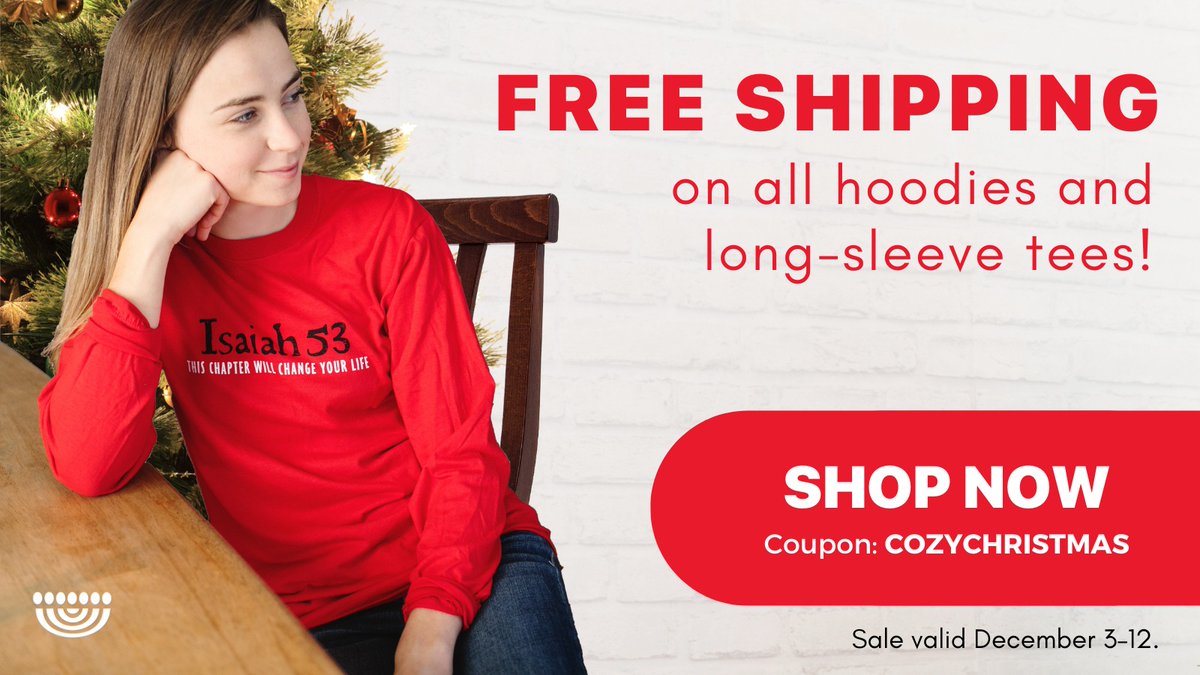 ChosenPeopleUSA's tweet photo. Get free shipping on all long-sleeve T-shirts and hoodies now through 12/9 with coupon code COZYCHRISTMAS. Shop now: https://t.co/wtXGPAMWVg
Note: We only ship within the United States, excluding Alaska and Hawaii.
#ChosenPeople #witnesswear #Isaiah53 https://t.co/aVuxJO86Vy