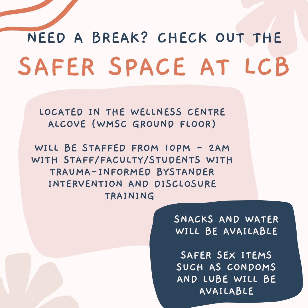 MountA_SVPER's tweet photo. Are you attending #LastClassBash tonite?
We'll be hosting a safer space/break zone located in the Wellness Centre alcove from 10pm-2am!!
Pop by if you need a break from the party, need some resources, are feeling unsafe, or just want to say hi!! https://t.co/RZAg3F6HO9