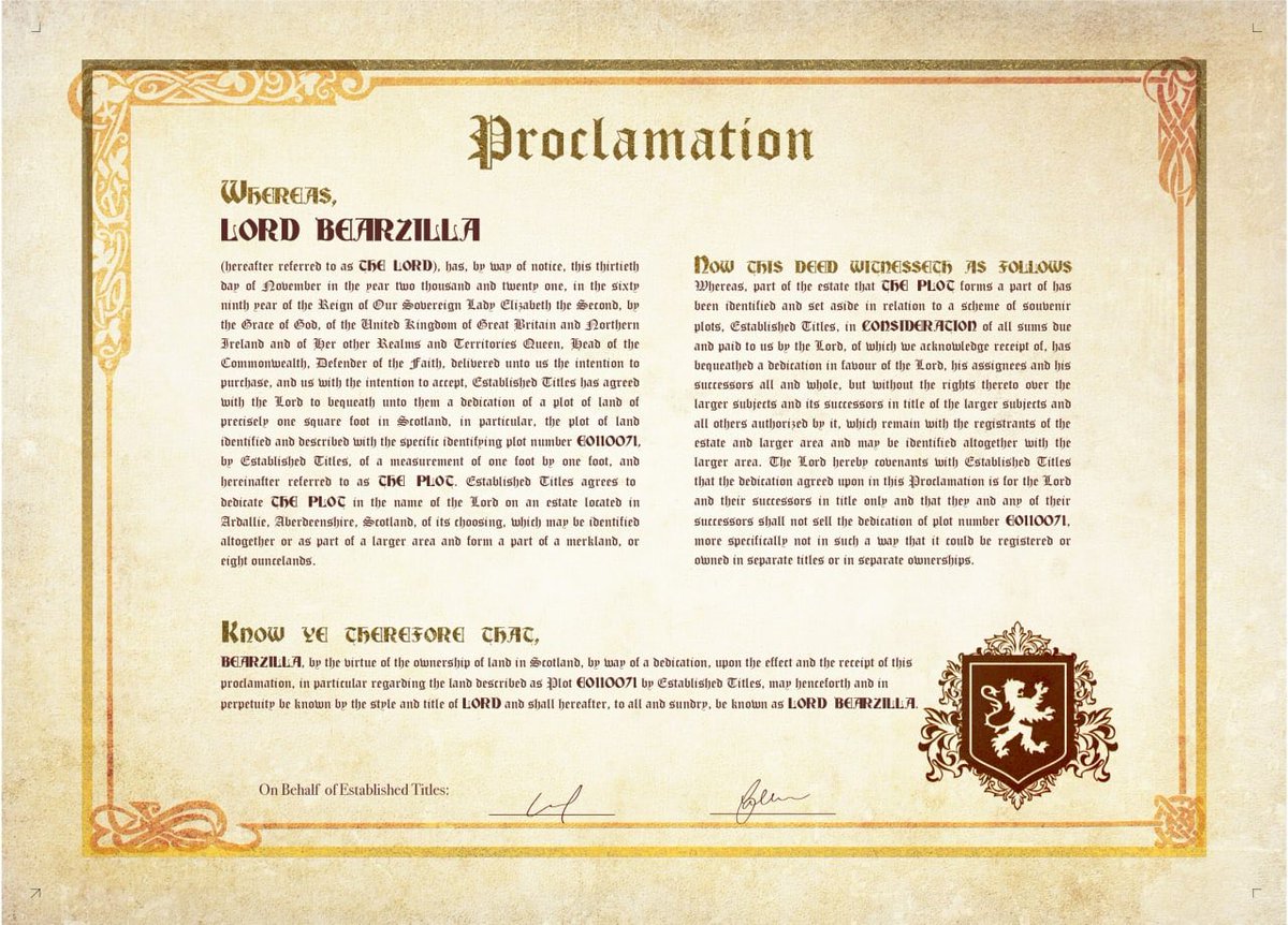 SuperRare_Bears's tweet photo. Our very own #bearzilla is now a landowner in sunny Scotland, given earning him the title of Lord Bearzilla.
What should his first decree as Lord be?
Cleverest answer wins 0.2 $eGLD and a $RARE token
Winner picked in 24 hours https://t.co/uF3UJ4gDWz
