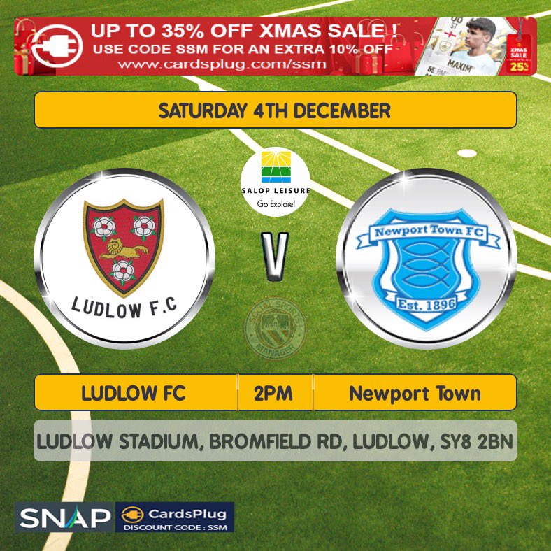 LudlowFC's tweet photo. 🚨 NEXT GAME:

Back to league action this weekend as we kick December off with a tricky game hosting Newport Town FC.

Come along down! 👨‍👩‍👦‍👦

-

📆 Sat 4th Dec
⏰ 2pm KO
🆚 @Newport_Town_FC (H)
🏆 SLPL
🏟 Bromfield Rd, SY8 2BN
🎟 Adults £2 | U16 Free
🍔🍻 Both open!

#LudlowFC 🔴⚫️ https://t.co/8sFWSpUaap