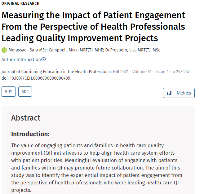 LisaPBRI's tweet photo. 🚨Hot of the Press!🚨
Measuring the Impact of Patient Engagement From the Perspective of Health Professionals Leading Quality Improvement Projects

Link 👇
https://t.co/fa1snHFcKB

Bookmark for your weekend read!🔖

@RuTaggar @DoctorAndySmith @LegereL @mikki_campbell  @Sunnybrook https://t.co/sZ4VkEQNbp