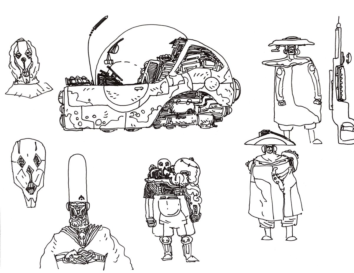 Bunch of preliminary sketches for a illustration class project ft. Some familiar faces 