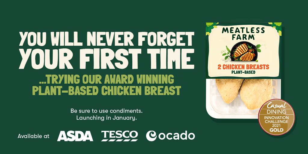 We couldn’t wait any longer to announce that our Award-winning Chicken Breast will be launching in stores in January 2022. Is that a cluck yeah, we hear you say?! Available at @Tesco @asda and @ocado What dish will you turn meatless first? #newproduct #chicken #vegan