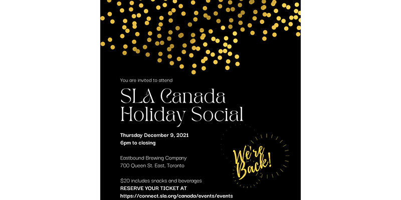 SLACanada's tweet photo. You're invited! We're hosting a holiday party and networking event for librarians and information professionals on December 9th, tickets are $20 and the bar is certainly open, please drop by!

https://t.co/GJAa9E5Obx https://t.co/tdZntsafjl