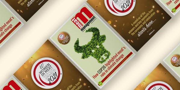 MeatManagement's tweet photo. The Dec issue of Meat Management is here! Find out what COP26 meant for the industry &amp; read about JBS's $100m entry into the cultivated protein market. Don't miss the special #WIMIAwards 2021 section! #meatmanagement #meatindustry #meat Check out the e-mag https://t.co/kKDKZF91V9 https://t.co/Qxebxt29GJ