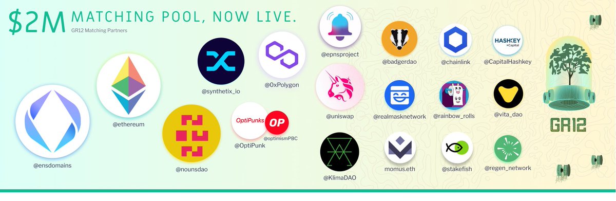 Kev.Ξth (@owocki) on Twitter photo thank you to <a href="/ensdomains/">ens.eth</a> <a href="/ethereum/">Ethereum</a> <a href="/synthetix_io/">Synthetix ⚔️</a> <a href="/nounsdao/">Nouns</a> <a href="/OptiPunk/">OptiPunks</a> <a href="/0xPolygon/">Polygon</a> <a href="/optimismPBC/">(Deprecated) Optimism ✨🔴✨</a> <a href="/uniswapgrants/">UNI Grants Program now under @UniswapFND</a> <a href="/epnsproject/">EPNS | $PUSH</a> <a href="/KlimaDAO/">Klima Protocol (Formerly KlimaDAO)</a> <a href="/BadgerDAO/">₿adger 🦡</a> <a href="/realMaskNetwork/">Mask Network (mask.io)</a> momus.eth <a href="/chainlink/">Chainlink</a> <a href="/rainbow_rolls/">RainbowRolls.eth 🌈🧻</a> <a href="/stakefish/">stakefish</a> <a href="/CapitalHashkey/">Ayodeji</a> <a href="/vita_dao/">VitaDAO 💛</a> <a href="/regen_network/">Regen Network</a> for your support of GR12!! 🌈🌱 thank you to <a href="/ensdomains/">ens.eth</a> <a href="/ethereum/">Ethereum</a> <a href="/synthetix_io/">Synthetix ⚔️</a> <a href="/nounsdao/">Nouns</a> <a href="/OptiPunk/">OptiPunks</a> <a href="/0xPolygon/">Polygon</a> <a href="/optimismPBC/">(Deprecated) Optimism ✨🔴✨</a> <a href="/uniswapgrants/">UNI Grants Program now under @UniswapFND</a> <a href="/epnsproject/">EPNS | $PUSH</a> <a href="/KlimaDAO/">Klima Protocol (Formerly KlimaDAO)</a> <a href="/BadgerDAO/">₿adger 🦡</a> <a href="/realMaskNetwork/">Mask Network (mask.io)</a> momus.eth <a href="/chainlink/">Chainlink</a> <a href="/rainbow_rolls/">RainbowRolls.eth 🌈🧻</a> <a href="/stakefish/">stakefish</a> <a href="/CapitalHashkey/">Ayodeji</a> <a href="/vita_dao/">VitaDAO 💛</a> <a href="/regen_network/">Regen Network</a> for your support of GR12!! 🌈🌱