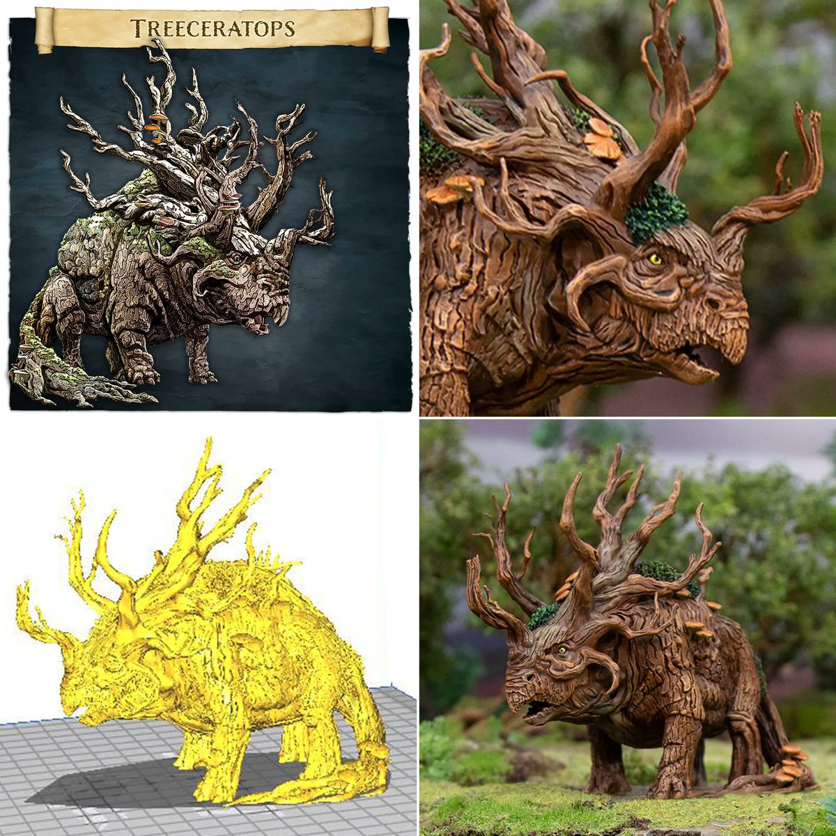 The Treeceratops! Starting as a concept sketch, then a digital sculpt and finally to the physical 3D print! The Treeceratops is available now from Printable Scenery as part of the recently released Hagglethorn Hollow STL Collection. buff.ly/3Ga0ZGu