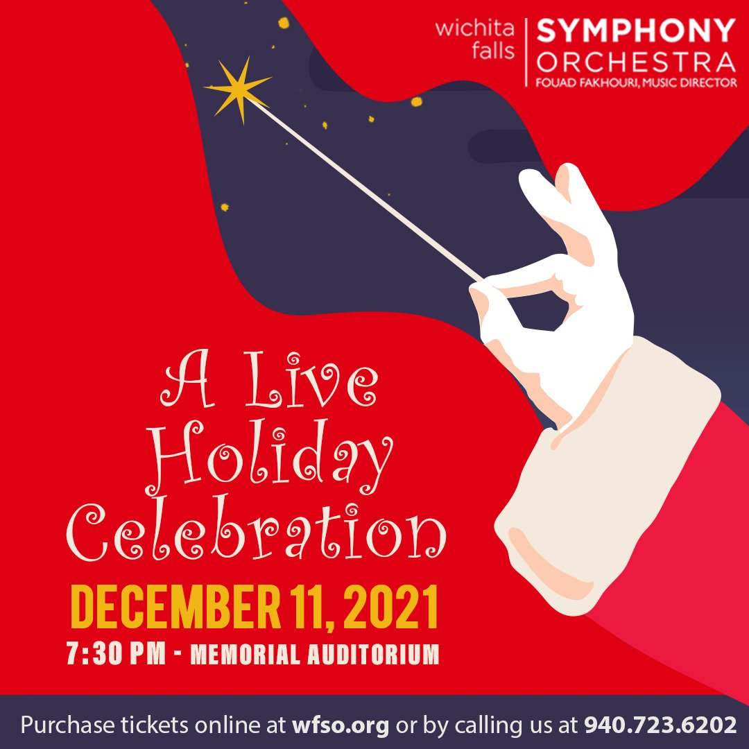 WFSO's tweet photo. Join us for a Live Holiday Celebration Next Saturday, December 11 at Memorial Auditorium! Purchase your tickets at https://t.co/3QPnw3btlU or by calling our office at 940-723-6202. https://t.co/bnkOJIWP1l