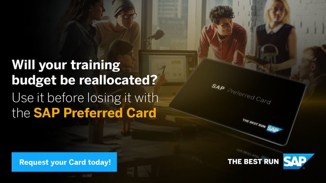 Get the most of your leftover budget and the maximum positive impact with SAP Preferred Card. It allows you to plan your training and certification by deducting payments from an initial amount you establish for the card. bit.ly/3pnB4nJ