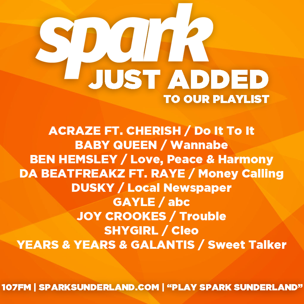 🎶 NEW THIS WEEK 🎶

⚡️ <a href="/Acraze___/">ACRAZE</a> feat. Cherish
⚡️ <a href="/babyqueen/">bella</a> 
⚡️ <a href="/benhemsley/">Ben Hemsley</a> 
⚡️ <a href="/Dabeatfreakz/">DBF</a> <a href="/raye/">RAYE</a> <a href="/RussMillions/">MILLY</a> <a href="/wewantwraiths/">wewantwraiths</a> 
⚡️ <a href="/Duskymusic/">Dusky</a> 
⚡️ <a href="/whoisgayle/">GAYLE</a> 
⚡️ <a href="/joycrookes/">Joy Crookes</a> 
⚡️ <a href="/0800shygirl/">shygirl 宇多田</a> 
⚡️ <a href="/yearsandyears/">Years & Years</a> <a href="/wearegalantis/">Galantis</a> 

full playlist at sparksunderland.com/playlist 👈