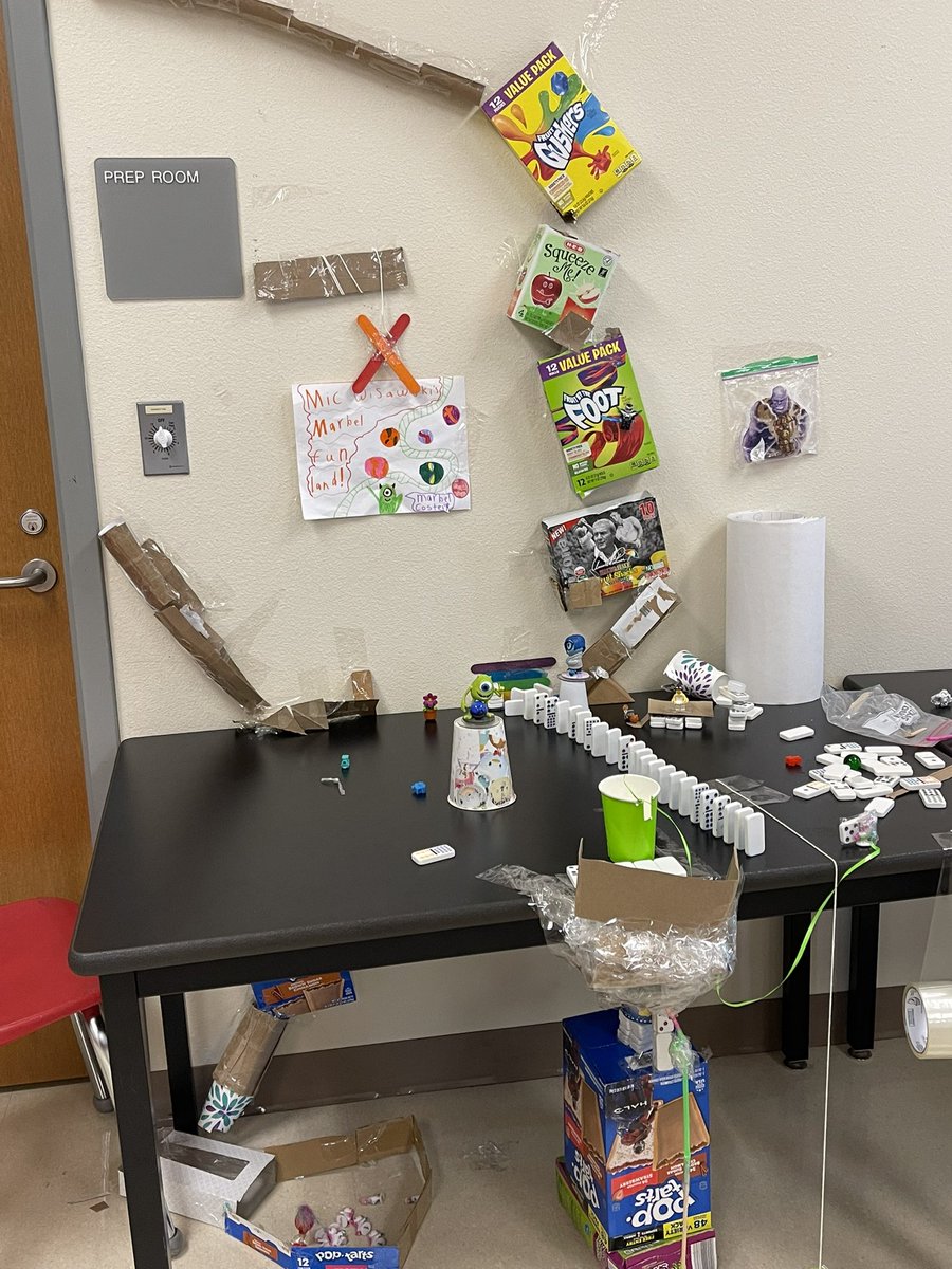 Gabi_Nino5's tweet photo. Look at this meaningful mess!  Students at High Point Elementary designing Rube Goldberg machines.  I have to go back for more, I haven’t mastered them yet! Intense critical thinking required! @BeltonISD @CZepernickBISD https://t.co/VQ3kgLsjrB
