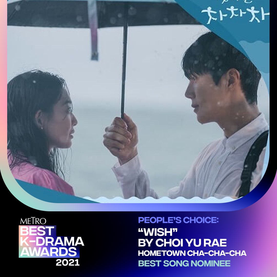 metrodotstyle's tweet photo. #MetroBestKDramaAwards2021 BEST SONG
“Wish” by Choi Yu Rae (Hometown Cha-Cha-Cha)

📌 Quote Tweets DO NOT count
📌 Voting ends on Dec 7, 11:59PM
📌 For more ways to vote, visit https://t.co/bZTmHhyyjg https://t.co/7qNIKqvgcw