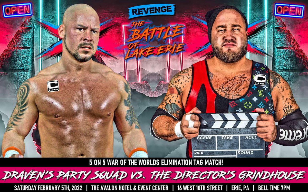 RevengePro_Erie's tweet photo. Feb 5th, 2 teams of 5 strive to survive in a War of The Worlds Elimination Tag Match at #BOLE2022!

Team Captain @AaronDraven leads Draven's Party Squad into battle against The Director's Grindhouse lead by Team Captain @dErEk_DiLLiNGeR.

Dont miss this one. Its gonna be wild AF! https://t.co/zmG1n2TgTz