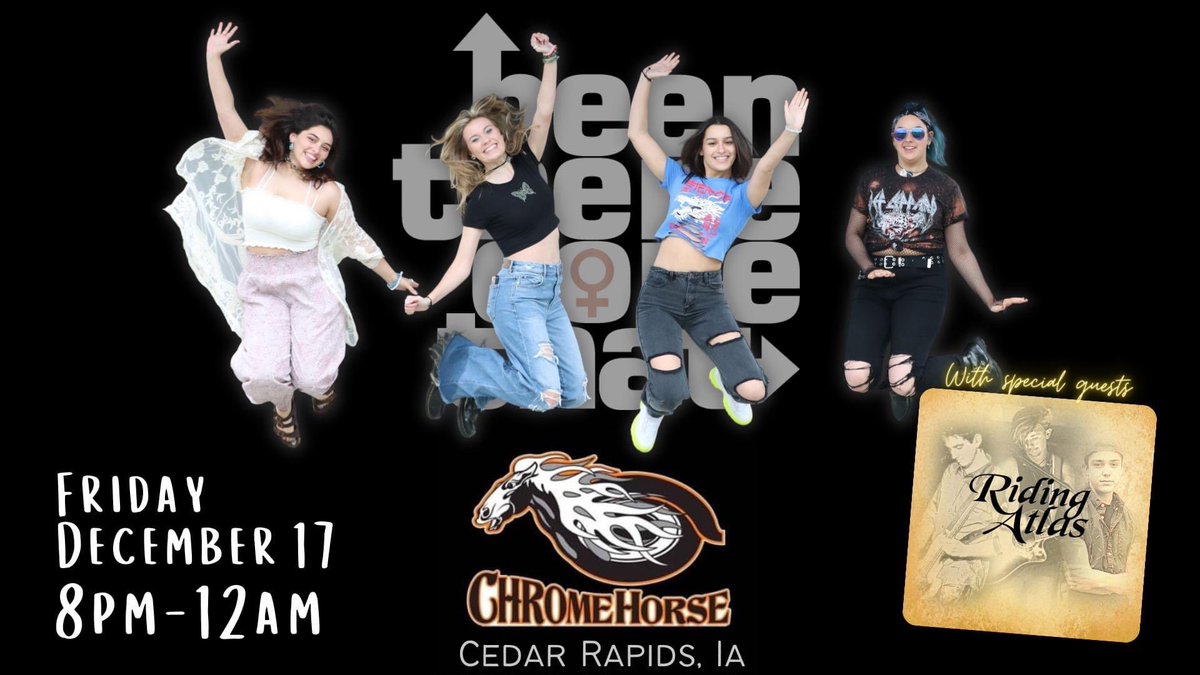 Cedar Rapids!! We’re coming your way and we’re bringing our friends Riding Atlas Friday, December 17th 8p-12am at the Chrome Horse Saloon.  See you there!