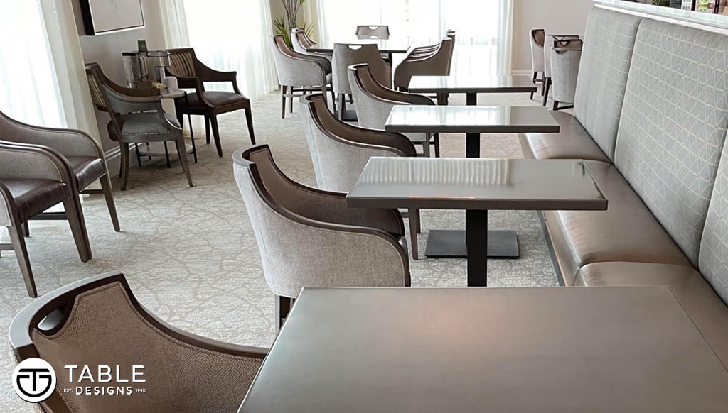 TableDesigns's tweet photo. Bessolo Design Group, Inc. did a lovely job creating peaceful and relaxing atmospheres throughout the Erickson Senior Living design project. In this room is a Walnut Veneer Self Edge Table Top with Custom Stain and 7700 Series Base with Custom Bronze Powder Coat. #TableDesigns https://t.co/5aJ8oFShhI