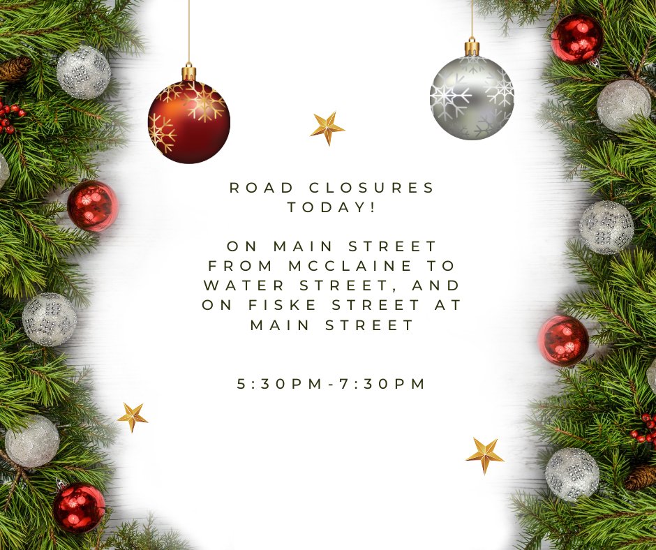 CityofSilverton's tweet photo. Remember to plan for alternate routes if you are taking Main street into Silverton today. Main Street will be closed between McClaine and Water Streets and Fiske Street access will be blocked 5:30pm-7:30pm today for the Tree Lighting in Town Square Park that starts at 6pm https://t.co/vv3VXqs5hk