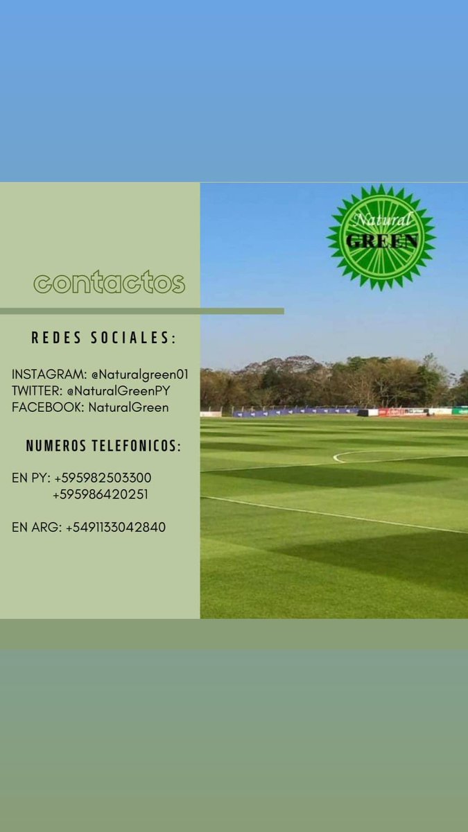Te construimos tu cancha de fútbol particular o en tu club, llamanos y consultanos. Conocimiento, experiencia y compromiso al servicio del cliente. Los mejores especialistas en campos deportivos. <a href="/NaturalGreenPY/">NaturalGreen</a> <a href="/DanSopo/">Daniel Sposito</a> <a href="/BolloLuis/">Luis chiola</a>