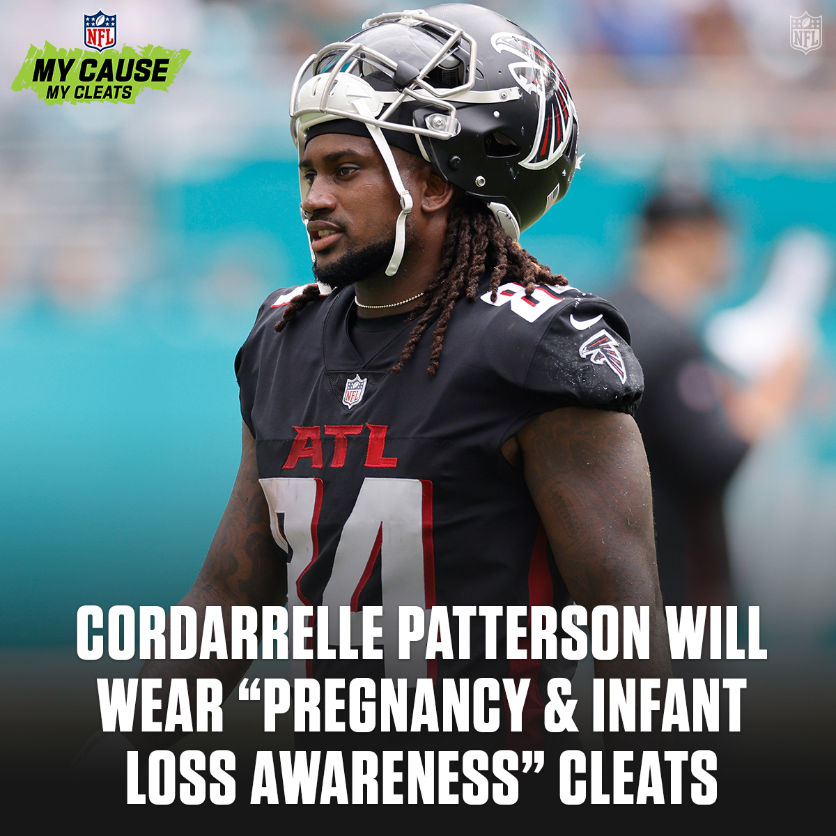 NFL's tweet photo. A cause near to the heart of Cordarrelle Patterson. #MyCauseMyCleats @ceeflashpee84 https://t.co/eu99MekIkZ