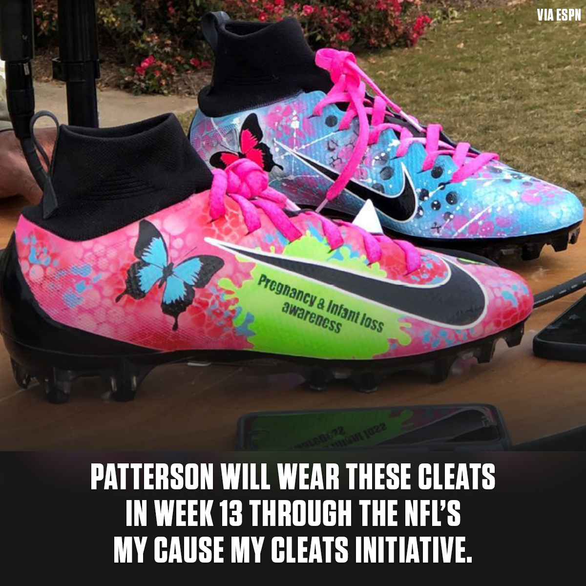 NFL's tweet photo. A cause near to the heart of Cordarrelle Patterson. #MyCauseMyCleats @ceeflashpee84 https://t.co/eu99MekIkZ